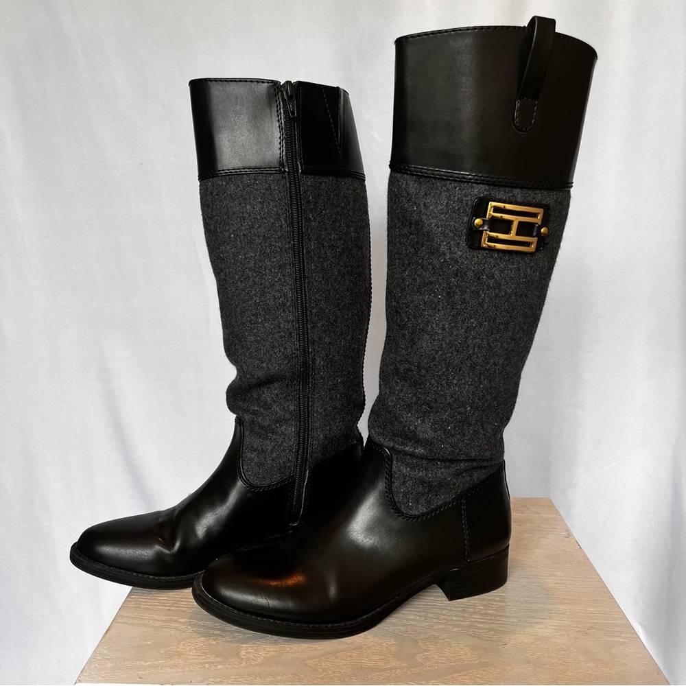 Tommy Hilfiger Black and Gray Women's Knee-High Boots- 6